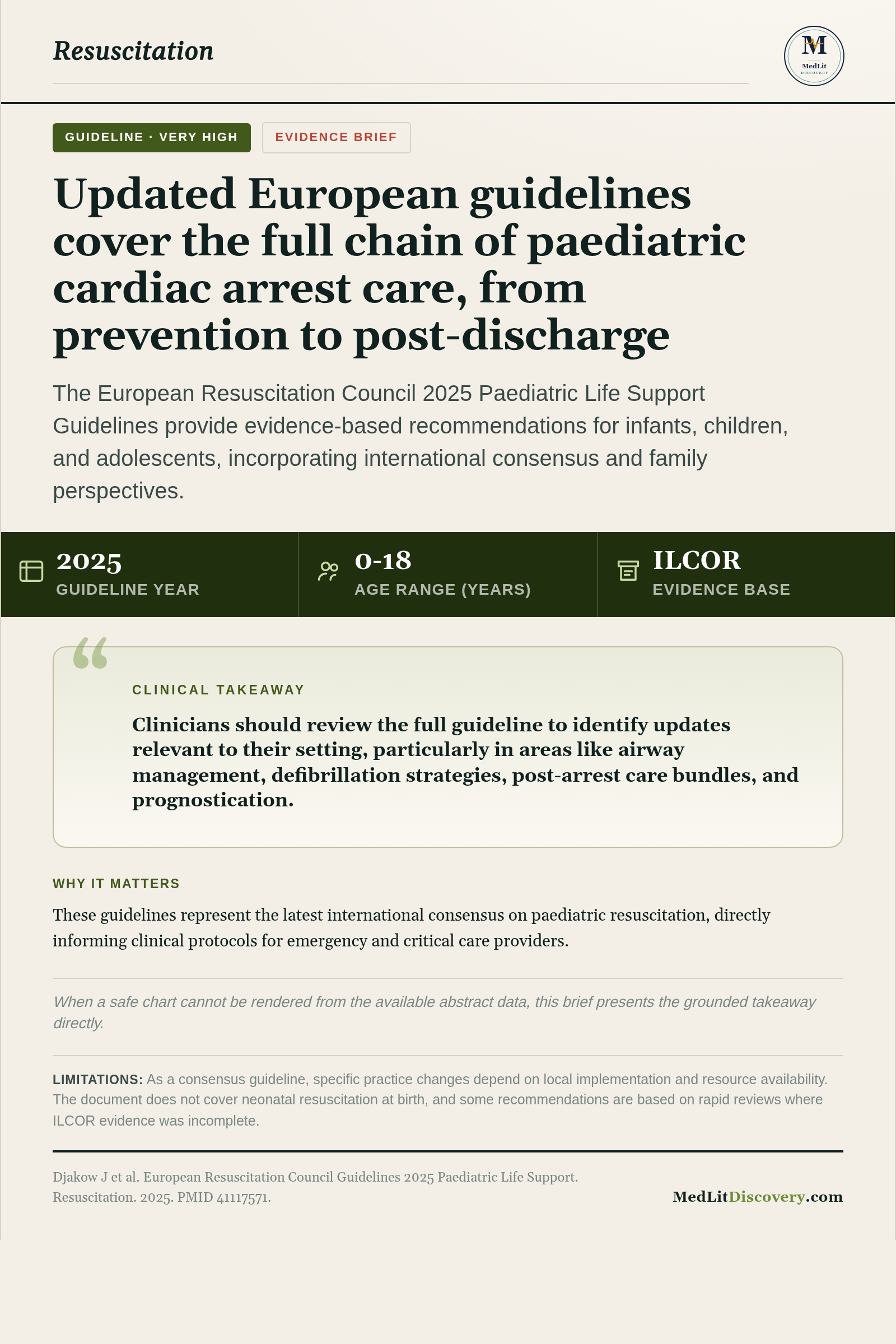 Infographic summary of European Resuscitation Council Guidelines 2025 Paediatric Life Support.